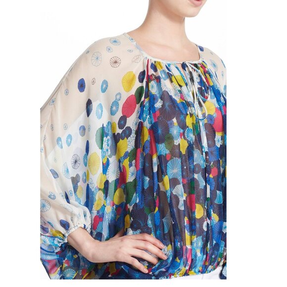 DVF Diane von Furstenberg Silk Batwing Blouse–Boho, Lightweight-Work or Vacation - Picture 4 of 16